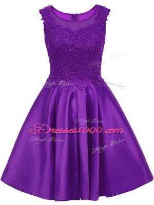 Luxurious Purple Zipper Scoop Lace Dama Dress Satin Sleeveless