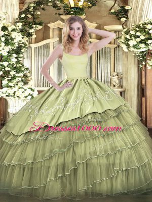 Glorious Straps Sleeveless Organza Sweet 16 Quinceanera Dress Embroidery and Ruffled Layers Zipper