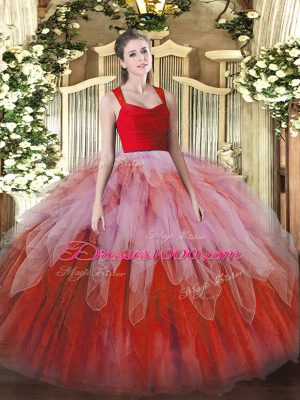 Sleeveless Zipper Floor Length Lace and Ruffles Sweet 16 Quinceanera Dress