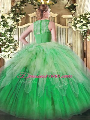 Sleeveless Zipper Floor Length Lace and Ruffles Sweet 16 Quinceanera Dress