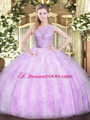 Lilac Sleeveless Organza Backless Quinceanera Gown for Military Ball and Sweet 16 and Quinceanera