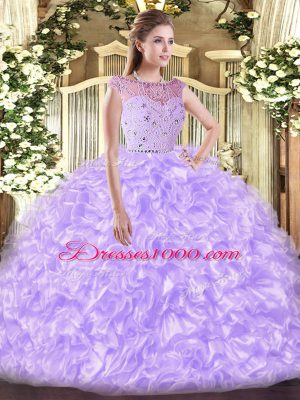 Fashionable Lavender Quinceanera Gown Military Ball and Sweet 16 and Quinceanera with Beading and Ruffles Bateau Sleeveless Zipper