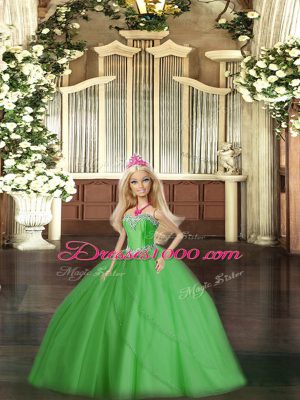 Green Sleeveless Floor Length Beading Lace Up Sweet 16 Quinceanera Dress