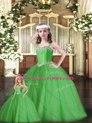 Green Sleeveless Floor Length Beading Lace Up Sweet 16 Quinceanera Dress