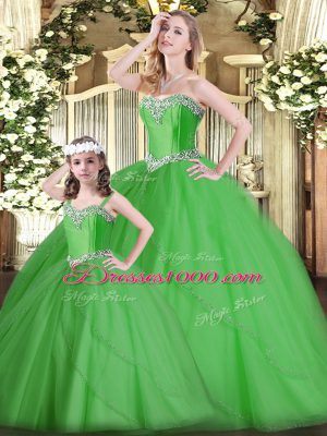 Green Sleeveless Floor Length Beading Lace Up Sweet 16 Quinceanera Dress