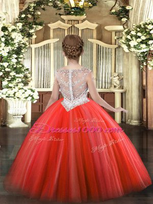 Enchanting Coral Red Sleeveless Tulle Zipper Kids Formal Wear for Party and Quinceanera