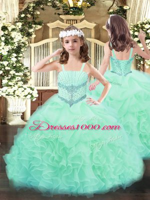 Aqua Blue Sleeveless Tulle Lace Up Quinceanera Gowns for Military Ball and Sweet 16 and Quinceanera