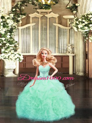 Aqua Blue Sleeveless Tulle Lace Up Quinceanera Gowns for Military Ball and Sweet 16 and Quinceanera