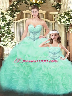 Aqua Blue Sleeveless Tulle Lace Up Quinceanera Gowns for Military Ball and Sweet 16 and Quinceanera