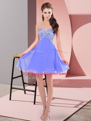 Mini Length Blue Prom Dress Chiffon Sleeveless Beading