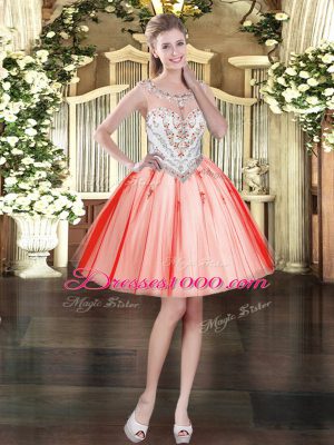 Floor Length Red Sweet 16 Quinceanera Dress Tulle Sleeveless Beading