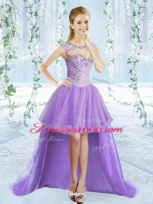 Sleeveless High Low Beading Lace Up Dress for Prom with Lavender