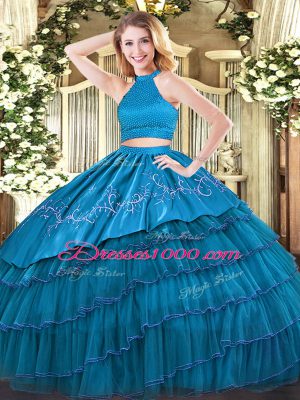 Inexpensive Organza Sleeveless Floor Length Quince Ball Gowns and Beading and Embroidery and Ruffled Layers