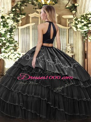 Inexpensive Organza Sleeveless Floor Length Quince Ball Gowns and Beading and Embroidery and Ruffled Layers