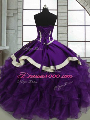 Purple Ball Gowns Beading and Ruffles Quinceanera Dresses Lace Up Satin and Organza Sleeveless Floor Length