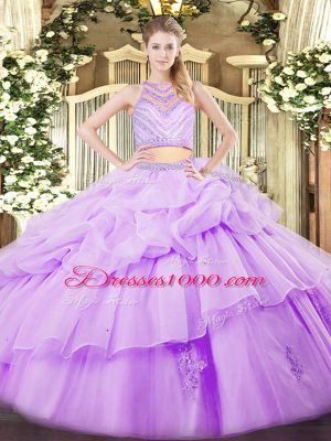 Beautiful Lavender Sleeveless Beading and Ruffles Floor Length Quinceanera Gown