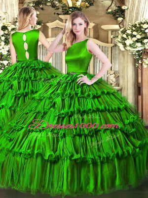 Ruffled Layers Vestidos de Quinceanera Green Clasp Handle Sleeveless Floor Length