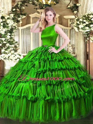 Ruffled Layers Vestidos de Quinceanera Green Clasp Handle Sleeveless Floor Length