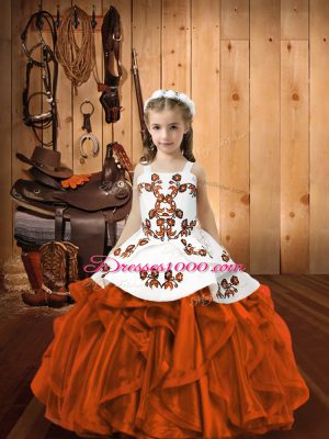 Rust Red Pageant Dress for Teens Sweet 16 and Quinceanera with Embroidery Straps Sleeveless Zipper