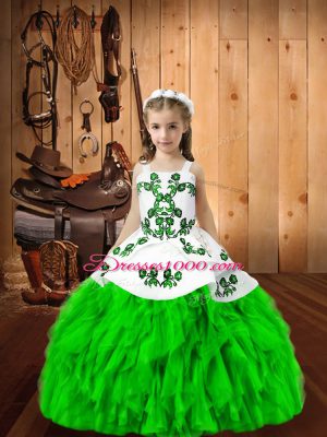 Straps Sleeveless Little Girls Pageant Dress Floor Length Embroidery and Ruffles Organza