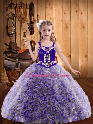 Floor Length Multi-color Party Dress for Girls Fabric With Rolling Flowers Sleeveless Embroidery and Ruffles