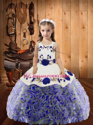 Exquisite Sleeveless Lace Up Floor Length Embroidery and Ruffles Juniors Party Dress