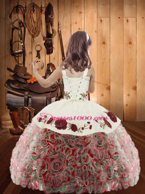 Exquisite Sleeveless Lace Up Floor Length Embroidery and Ruffles Juniors Party Dress
