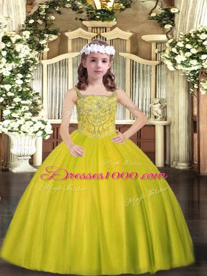 Yellow Green Sleeveless Tulle Lace Up Pageant Dresses for Sweet 16 and Quinceanera