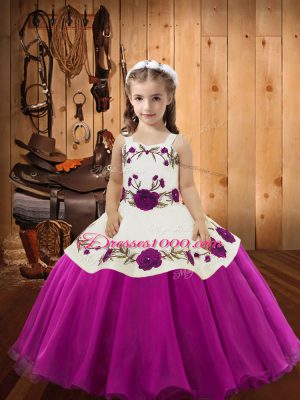 Fuchsia Sleeveless Embroidery Floor Length Teens Party Dress