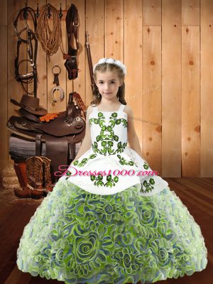 Custom Designed Multi-color Little Girl Pageant Dress Sweet 16 and Quinceanera with Embroidery and Ruffles Straps Sleeveless Lace Up