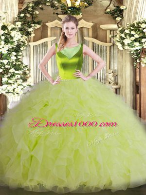 Yellow Green Sleeveless Organza Side Zipper Quinceanera Dress for Sweet 16 and Quinceanera