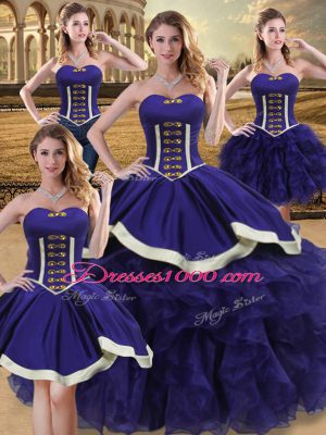 Purple Sweetheart Lace Up Beading and Ruffles Quinceanera Dresses Sleeveless