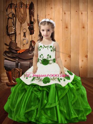 Floor Length Lace Up Pageant Dresses for Sweet 16 and Quinceanera with Embroidery and Ruffles