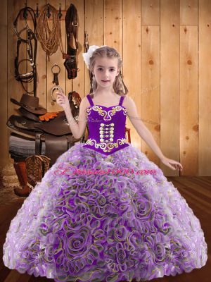 Simple Multi-color Straps Neckline Embroidery and Ruffles Party Dress for Girls Sleeveless Lace Up