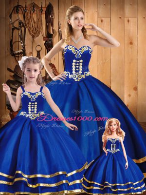 High Quality Blue Sleeveless Embroidery Floor Length Quinceanera Dress