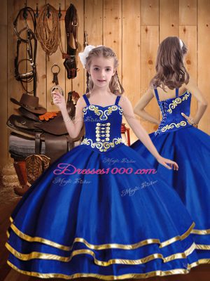 High Quality Blue Sleeveless Embroidery Floor Length Quinceanera Dress