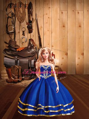 High Quality Blue Sleeveless Embroidery Floor Length Quinceanera Dress