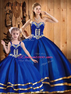 High Quality Blue Sleeveless Embroidery Floor Length Quinceanera Dress