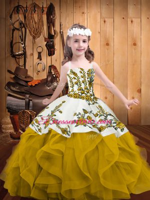 Organza Sleeveless Floor Length Pageant Dress and Embroidery and Ruffles
