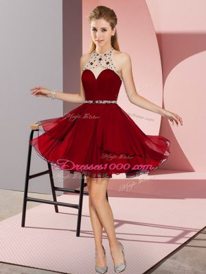 Beading Dress for Prom Burgundy Zipper Sleeveless Mini Length
