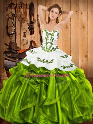 Strapless Sleeveless Lace Up Sweet 16 Dress Satin and Organza