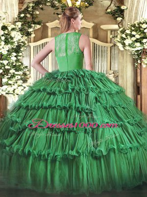 Olive Green Ball Gowns Organza Straps Sleeveless Ruffled Layers Floor Length Zipper Sweet 16 Dresses