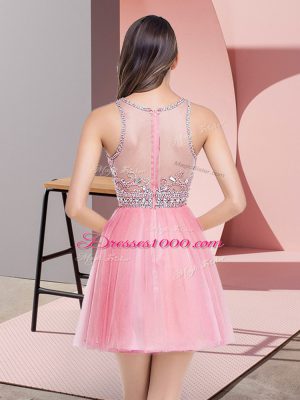 High Quality Sleeveless Mini Length Beading Zipper Evening Dress with Rose Pink