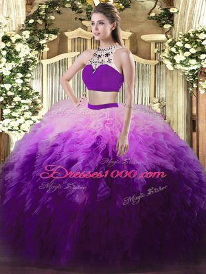 Multi-color Sleeveless Tulle Backless 15th Birthday Dress for Military Ball and Sweet 16 and Quinceanera