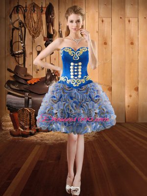 Multi-color Three Pieces Embroidery Sweet 16 Dresses Lace Up Satin and Fabric With Rolling Flowers Sleeveless With Train