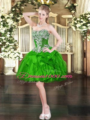 Dramatic Mini Length Green Homecoming Dress Organza Sleeveless Beading and Ruffles