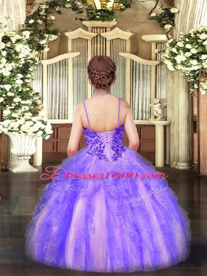 High Quality Ball Gowns Pageant Dress Womens Lavender Spaghetti Straps Organza Sleeveless Floor Length Lace Up