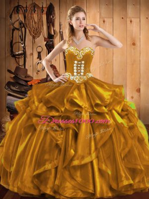 Traditional Floor Length Ball Gowns Sleeveless Gold 15 Quinceanera Dress Lace Up