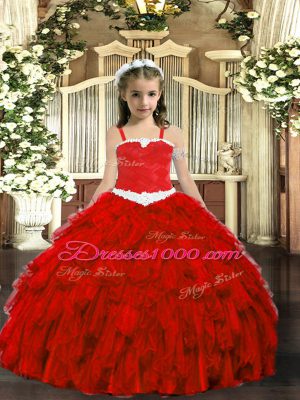 Elegant Sleeveless Appliques and Ruffles Lace Up Little Girls Pageant Dress Wholesale