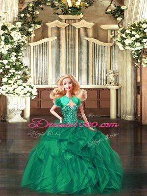 Fitting Green Sweetheart Neckline Beading and Ruffles Quinceanera Dress Sleeveless Lace Up